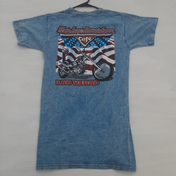 Vtg Harley Davidson Cafe Mens T Shirt Small Blue Y2k Motorcycle Biker - Picture 2 of 9